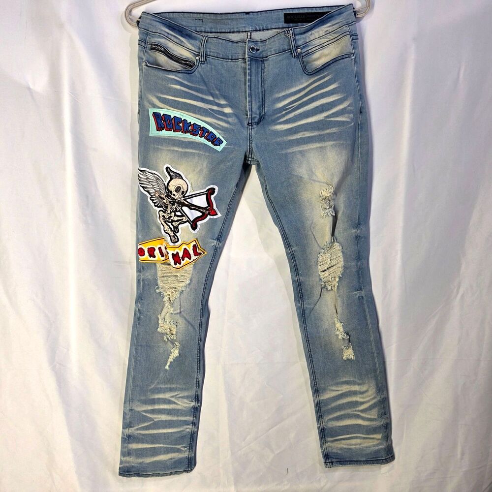 NWT Rockstar Original Demna Painter Jeans Distressed Skeleton Men's 40x32